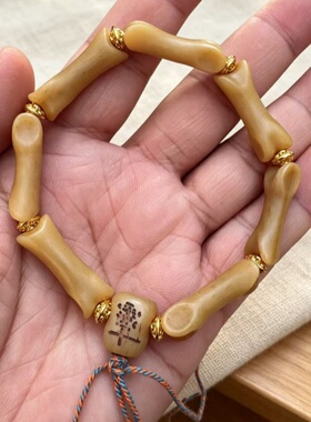 藏式老料驼骨原色手串骨节趾骨骨雕文玩佛珠手链