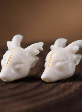 藏式鹿角根付雕刻三通佛珠手串