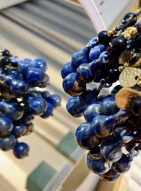 原创设计蓝色大漆葫芦项链毛衣链海蓝色大漆吊坠小红书同款项链