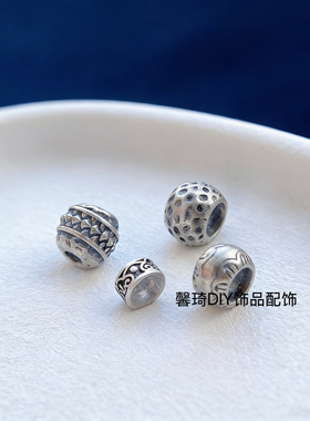 老银子配饰南瓜珠锤纹车轮珠福字元宝八方来财隔珠圆珠diy三七银