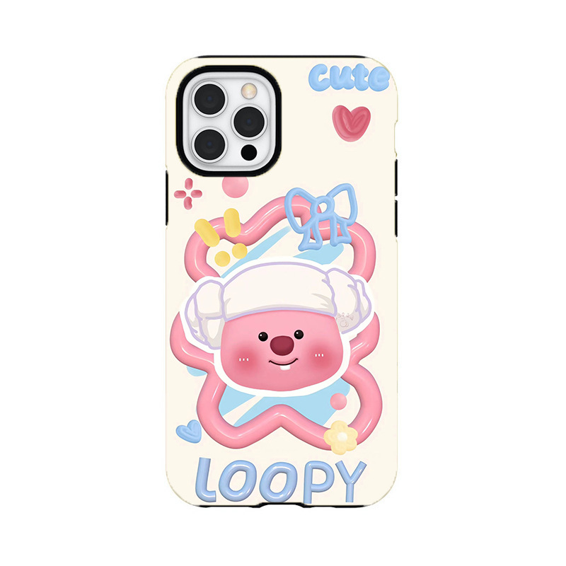 韩国LOOPY海狸露比适用iPhone15手机壳女明星14pro可爱卡通13promax全包双层苹果15新款女生高颜值防摔保护套