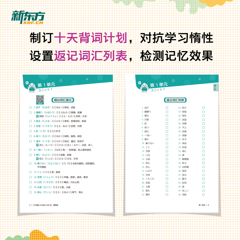 【新东方官方旗舰店】十天搞定N2核心2500词 便携版 日语能力测试 JLPT核心真题词汇考试 背单词小程序应用备考书籍 新东方 - 图2