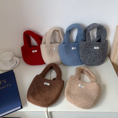 韩代氛围感红色针织包包女迷你斜挎手提针织手机包两用毛线编织包 - 图0