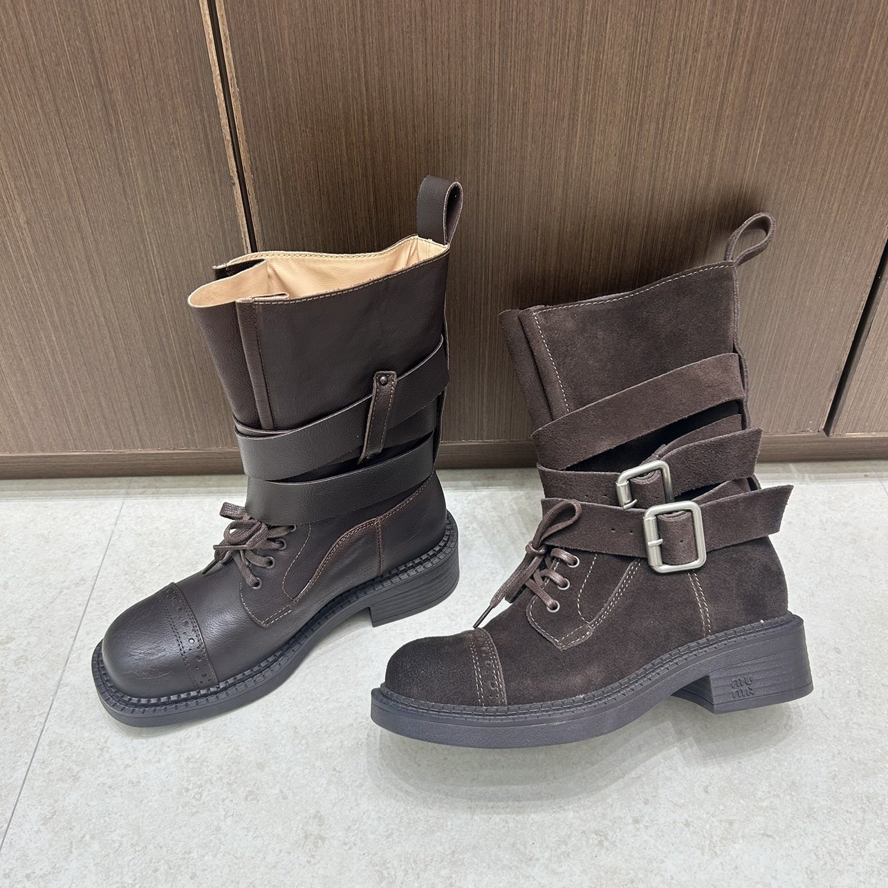 欧货站女鞋2025新款真皮厚底皮带扣马丁靴女英伦风短靴复古中筒靴,淘宝优惠券,粉丝福利购,淘宝优惠卷