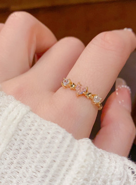 粉锆爱心开口指环 情侣戒指 开口戒 轻奢简约独特设计感超闪指环