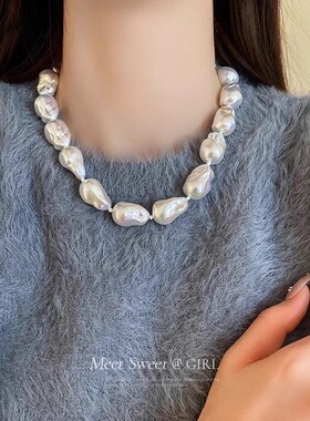 珍珠爱心磁铁项链女轻奢小众简约冷淡风锁骨链设计感颈链网红配饰