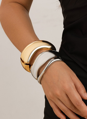 夸张大水滴金属光面镜面开口手镯ins冷淡风手饰欧美跨境饰品批发