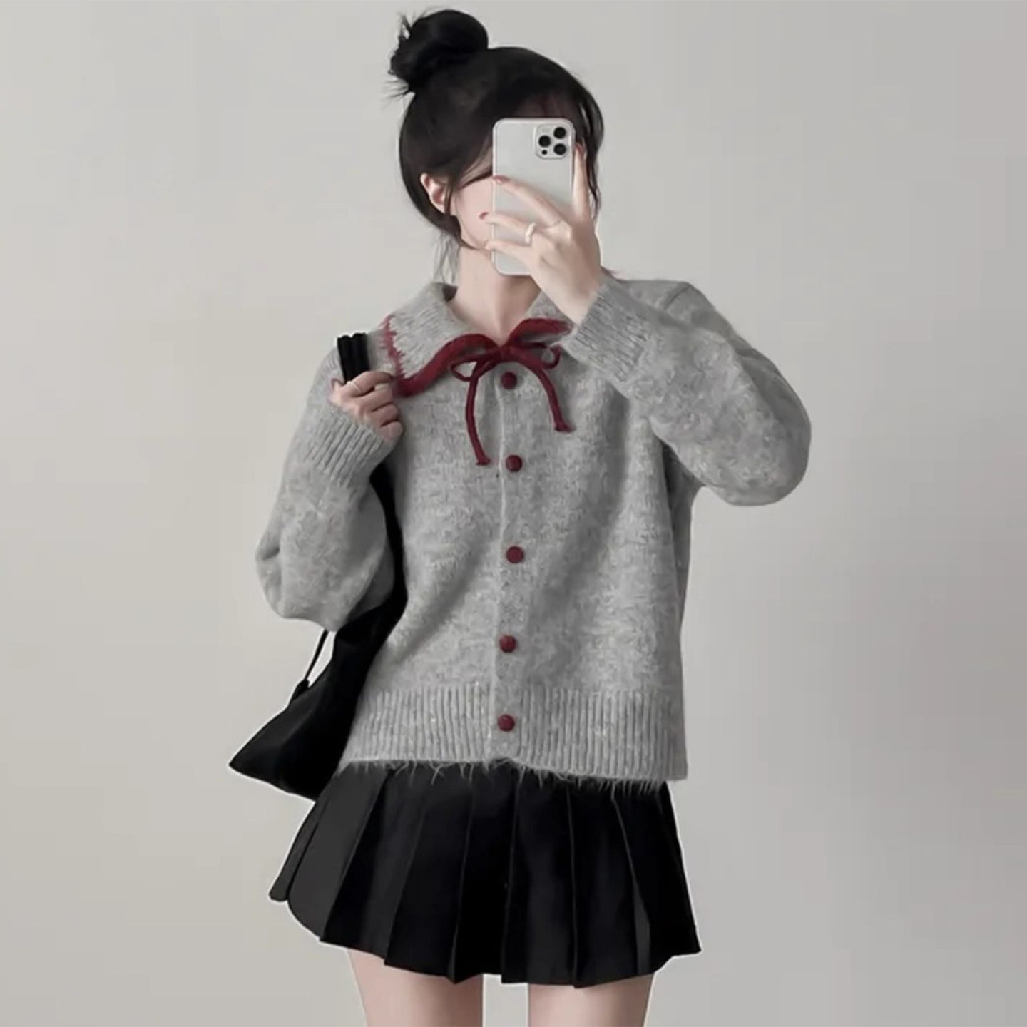 甜美减龄系带蝴蝶结针织开衫外套女2025冬季新款撞色百搭软糯毛衣,淘宝优惠券,粉丝福利购,淘宝优惠卷