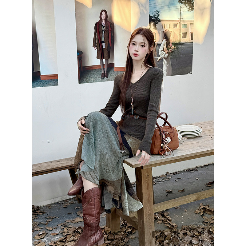 时尚套装纯色连帽针织衫女秋季新款不规则雪纺扎染半身裙两件套,淘宝优惠券,粉丝福利购,淘宝优惠卷