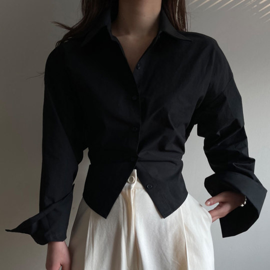 Lapel and backless cross-strip solid color shirt