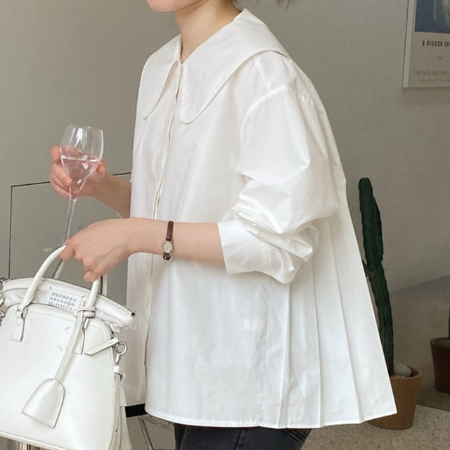Chic doll collar back spliced ​​pleated long-sleeved shirt