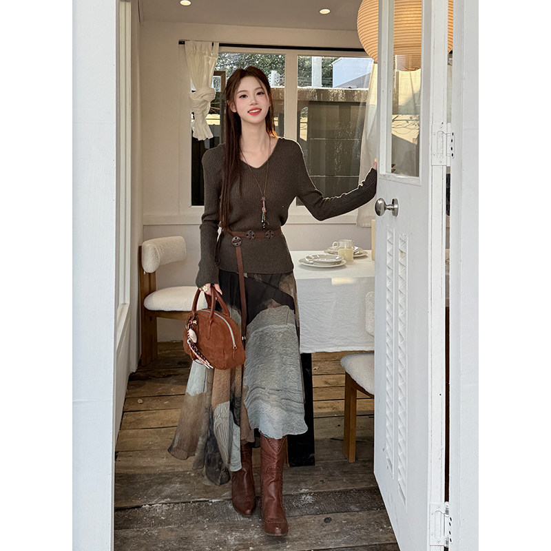 时尚套装纯色连帽针织衫女秋季新款不规则雪纺扎染半身裙两件套,淘宝优惠券,粉丝福利购,淘宝优惠卷