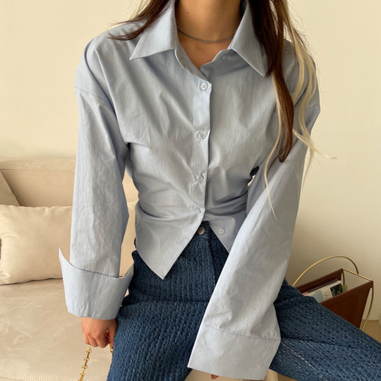 Lapel and backless cross-strip solid color shirt