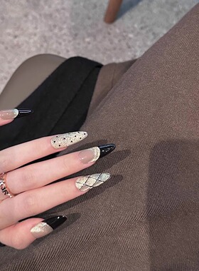 ANNI NAIL黑金香奶奶手工美甲穿戴甲法式富贵闪钻轻奢水滴美甲片