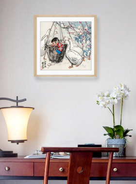 荣宝斋装饰画史国良农家小院现代新中式卧室书房客厅木版水印画框
