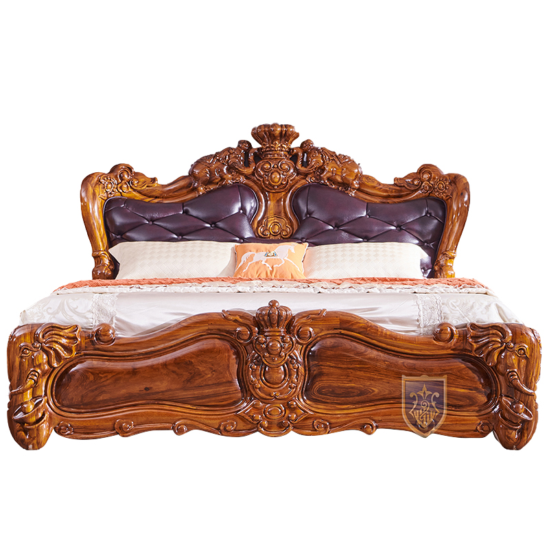 保菲特乌金木欧式大象雕刻双人床实木豪华卧室家具真皮软包大床新 - 图3