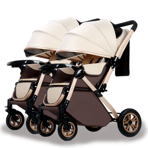 Коляска для близнецов с сидением, складная детская тележка для новорожденных для двоих, можно сидеть и лежать