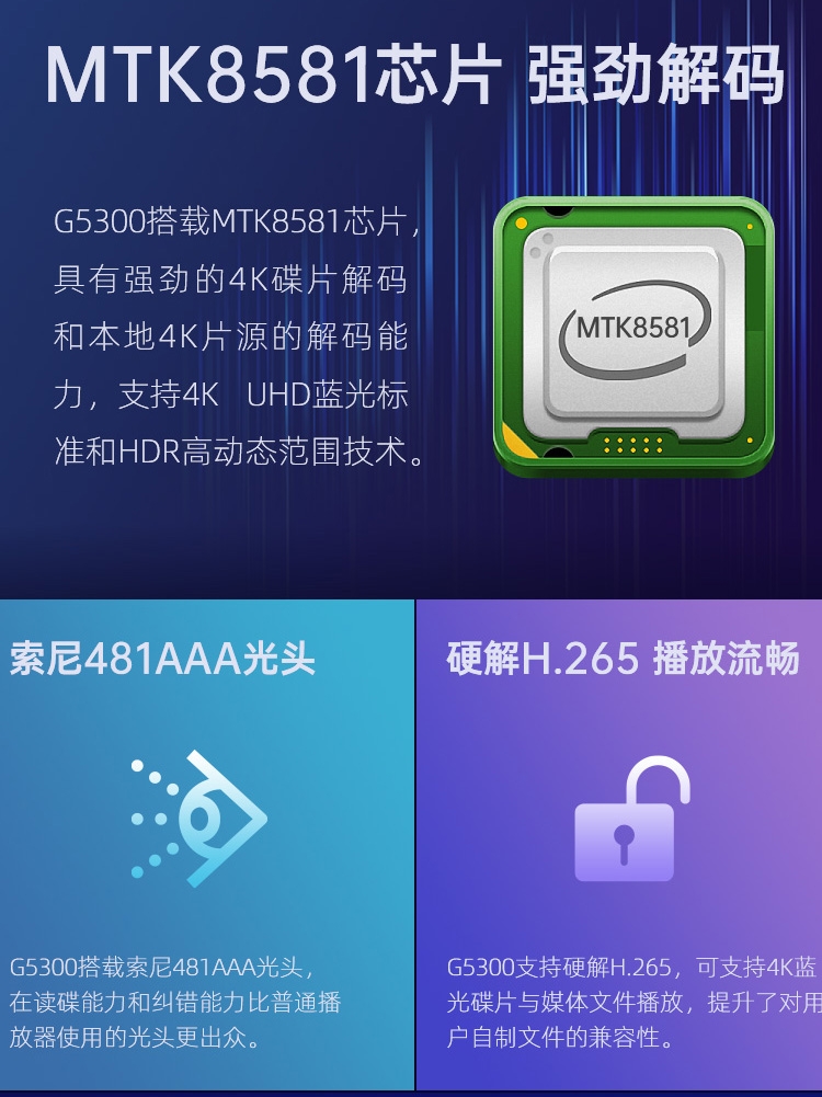 杰科(GIEC)BDP-G5300 4K UHD蓝光播放机HDR杜比视界DVD影碟机全区 - 图3