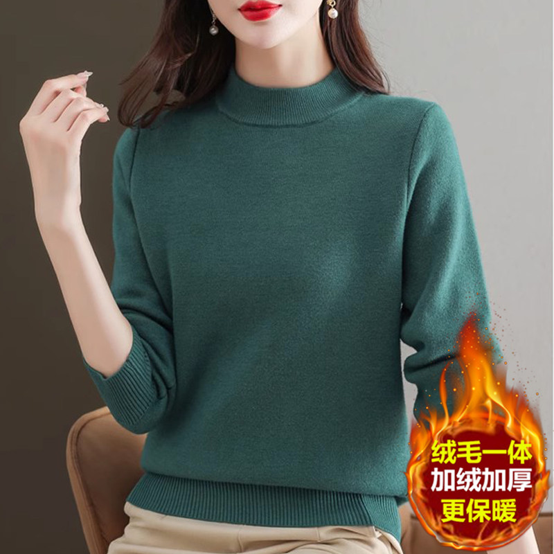 冬装新款半高领加绒毛衫女秋冬一体加绒加厚毛衣女短款宽松打底衫,淘宝优惠券,粉丝福利购,淘宝优惠卷