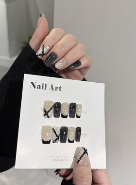 NailArt朋克黑牛仔穿戴甲高级显白中方ins纯欲风氛围感美指甲贴片