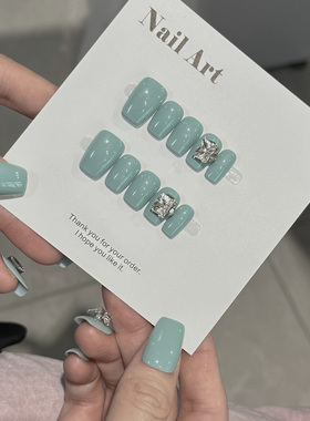 NailArtbaby蓝堆钻穿戴甲高级显白短中方ins纯欲风氛围感学生美甲
