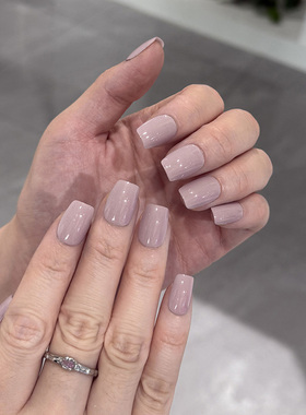 NailArt皮粉色穿戴甲高级显白短方款ins纯欲风氛围感美指甲贴片