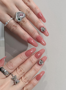 NailArt丽奈粉穿戴甲高级肤显白中长椭圆ins纯欲风氛围感美甲贴片