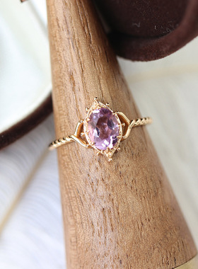 简约紫水晶戒指阿卡朵22夏诞生石系列同款铜镀玫瑰金开口指环