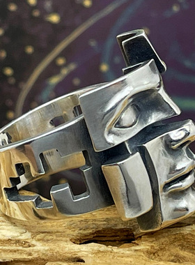 人格分裂三体人925纯银戒指潮男嘻哈朋克潮流潮牌痞帅开口指环ins