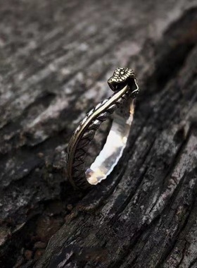 衔尾蛇戒指男小众设计嘻哈朋克风蛇形食指戒个性潮流神秘开口指环