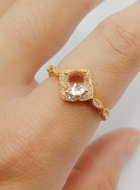 简约时尚八心八箭镀仿香槟色摩根石莫桑钻满钻开口戒指女