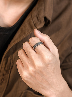 蟠螭纹泰银戒指男女高级感青铜兽纹中国风原创国潮指环开口