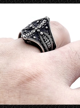 泰银复古黑暗先锋荒诞镇系列 泰银神秘束腰重型哥特开口戒指