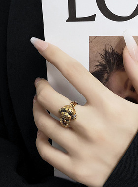 原创泰银潮牌黑金戒指男女指环财神泰迪狗复古个性百搭戒指