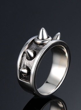 千叶泰银尖刺戒指男士霸气时尚原创设计指环日韩潮流个性开口戒指
