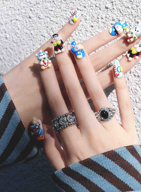 泰银黑玛瑙复古中世纪感气质尾戒个性ins男女古典戒指环开口