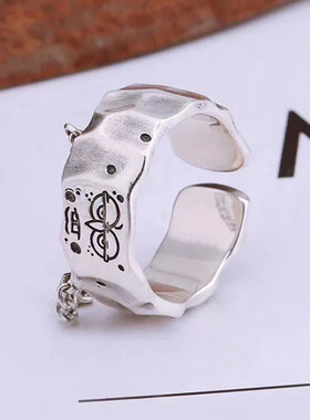 卡通海绵宝宝戒指女动漫周边食指戒小众时尚创意拼接链条开口指环