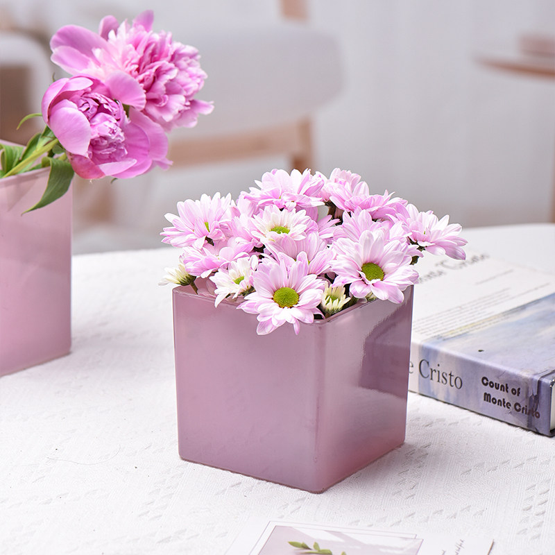 北欧创意彩色玻璃花瓶方缸直筒摆件客厅家居鲜花插花轻奢高级花器,淘宝优惠券,粉丝福利购,淘宝优惠卷