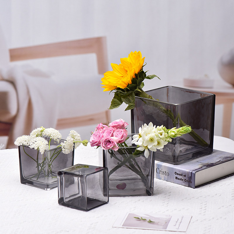 北欧创意彩色玻璃花瓶方缸直筒摆件客厅家居鲜花插花轻奢高级花器,淘宝优惠券,粉丝福利购,淘宝优惠卷