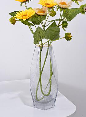 轻奢金边创意几何鲜花花瓶北欧现代简约玻璃透明插画水培百合客厅
