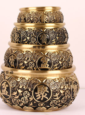 黄铜招财金色八方来财元宝盆聚宝盆家用特大号工艺品摆件