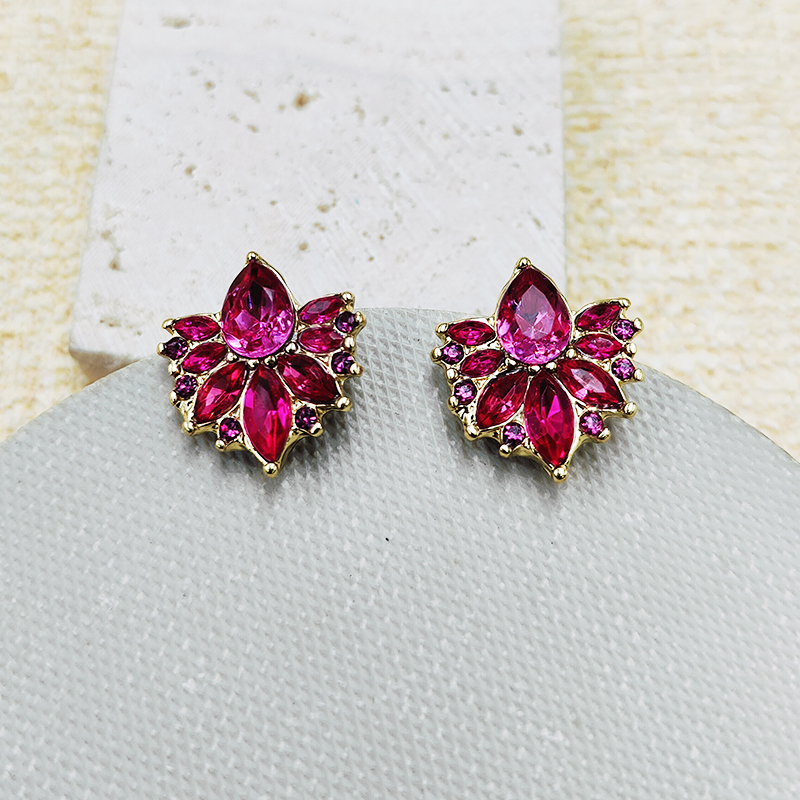 时尚彩钻耳饰合金几何紫色满钻耳环欧美派对耳钉新款C036 - 图0