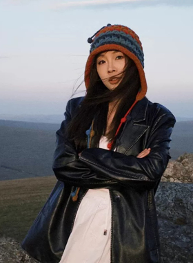 手工流苏彩色针织帽显脸小包头帽