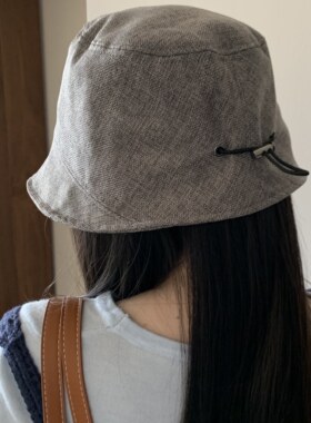 日系纯色棉麻渔夫帽女透气显脸小