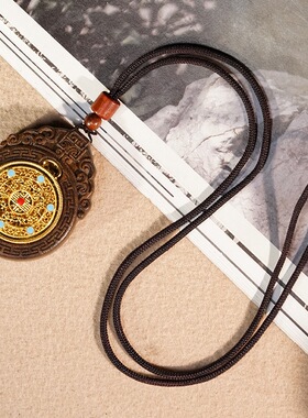 沉香木雕刻吊坠复古中国风挂件编织绳项链配饰脖挂链文玩项链项坠