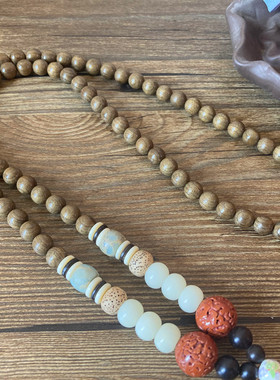 新中式金丝楠木菩提子佛珠项链个性百搭长款毛衣链原创设计民族风