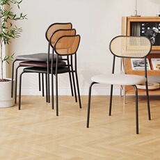 Обеденный стул 北欧藤编椅子家用设计师款中古风靠背凳子民宿侘寂风咖啡厅餐桌椅