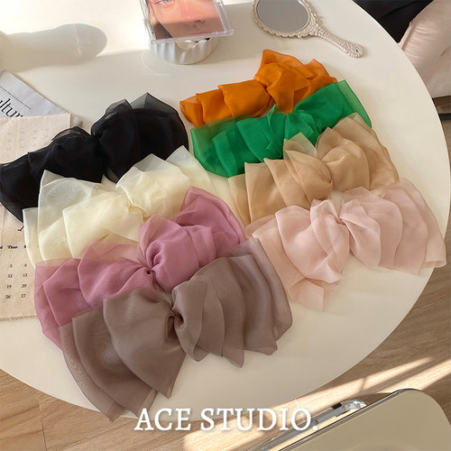 mona张绮贤同款网纱大蝴蝶结发夹发饰高级感后脑勺马尾弹簧夹顶夹 - 图1