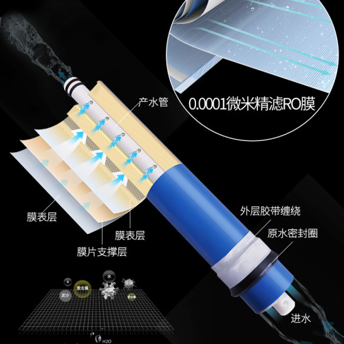 净水器滤芯RO反渗透膜75G/100G/400G直饮家用净水机800G除垢通用 - 图1