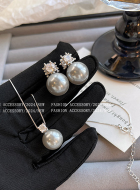 法式经典麻灰澳白大珍珠精致高级感轻奢吊坠项链